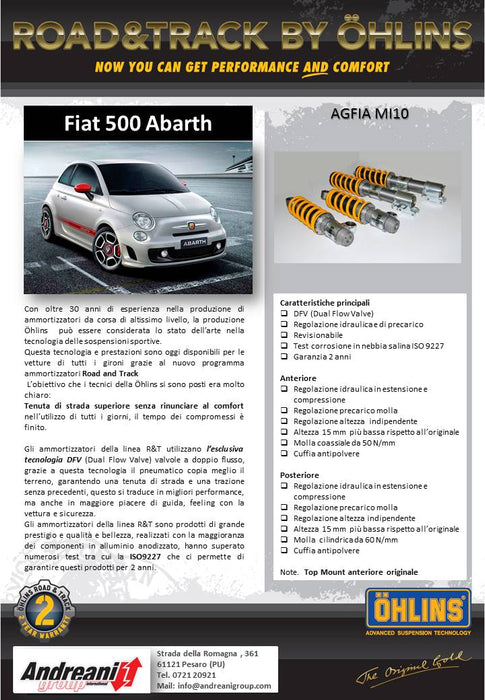 Kit di Ammortizzatori "Road & Track" Ohlins Andreani - Abarth 500 / 595 / 695