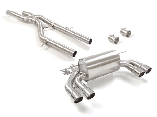 Tubo centrale inox + Posteriore inox sdoppiato con terminali rotondi 2 / 2x90 mm Sport Line sfalsati 
 con valvole integrate.Il controllo della valvola avviene tramite il motorino della valvola originale.   BMW M2 - Autobox